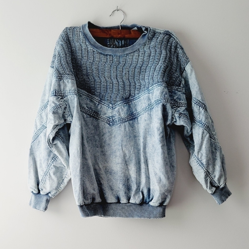 Pasta blue women's sweater round neck vintage look size S‎